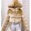 Womens Fur Faux Red Raccoon Coat Winter Furry Croped Coats and Jackets Women Fluffy Top Hooded Zip Short Jacket Fashion 231202