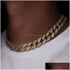 Chains 15Mm Miami Cuban Link Chain Necklaces 30 16 18 20 22 24Inches 18K Gold Plated Iced Out Bling Rhinestone Sier Rose Fashion Des Dhwdo