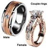 Bröllopsringar 1st lyxiga kvinnor ringer metall ihåligt snidmönster rosguld färg zirkonstenar par brud engagemang smycken 231204