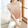 Damen-T-Shirts, koreanisches einfaches lockeres O-Ausschnitt-Jacquard-Eisseide-Kurzarm-T-Shirt, Damen-Kontrastfarben, Diamant-Schraubgewinde, Sommer