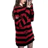 Pulls pour femmes Retro Mall Gothic Grunge Loose Sweater Dress Stripe Print Ripped O Neck Pulls à manches longues Dark Academia E-girl Jumpers