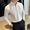 Mäns avslappnade skjortor Högkvalitativ V-ringning Män Temperament Versatil Slim Business Dress Shirt Social Party Camisa Masculina kläder