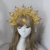 Fasce per capelli Fascia per capelli aureola dorata Corona della madrina del sole Diademi Copricapo Copricapo gotico della Vergine Maria Accessori per capelli della dea della fata 231204