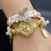 Horloges Shsby Mode Dames Strass Horloges Dames Touwband Goudlegering Vlinderarmband Quartz Jurk