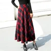 Jupes printemps femmes taille haute élastique Vintage Plaid vérifier automne décontracté fête a-ligne Maxi jupe femme plissée Faldas