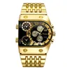Relógio de designer relógios Oulm euroradium novo multi fuso horário grande mostrador luminoso banda de aço masculino lazer quartzo ouro
