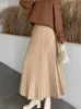 Röcke Elegante Mode Hohe Taille A-line Damen Koreanische Gestrickte Lange Frauen Herbst Winter Warm Plissee Maxi Rock Weibliche