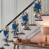 Fleurs décoratives durables, nœud suspendu, ornement de noël, escalier, rebord de fenêtre de magasin rouge, Balustrade, tissu d'arbre bleu, porte d'entrée