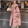 Women's Trench Coats Korean Long Cotton Coat Faux Fur Collar Parka Winter Thicken Warm Solid Color Puffer Jacket Female Casual Outerwear