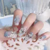 Falsas unhas floco de neve de natal diamante prego remendo flash broca falso vestindo versão de comprimento médio kits de manicure