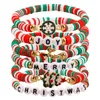 Conjunto de pulseiras de contas de argila Heishi femininas coloridas empilháveis de disco de vinil polímero com contas elásticas pulseiras preppy boêmia verão praia joias charmosas para presentes de Natal