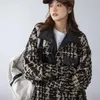 Kvinnorjackor Lucyver 2024 Spring Weave Women Jacket Vintage Loose Woolen Plaid Coat Ladies Korean Style Wild Pu Spliced ​​Lapels