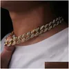 Chains 15Mm Miami Cuban Link Chain Necklaces 30 16 18 20 22 24Inches 18K Gold Plated Iced Out Bling Rhinestone Sier Rose Fashion Des Dhwdo