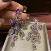 Boucles d'oreilles pendantes de haute qualité en Zircon violet, boucles d'oreilles de mariage en zircone cubique pour femmes, accessoires de mariée, bijoux de robe de soirée