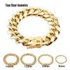 8 mm 10 mm 12 mm 14 mm 16 mm 18 mm Pulseras de acero inoxidable Chapado en oro de 18 quilates Alto pulido Miami Cuban Link Hombres Punk Cadena de acera Butterfl2391