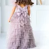 Kız Elbiseler Çocuklar Sürpriz Doğum Günü Şimdiki Güzel Tül Dantel Baskılı Tüy Çiçek Elbise Prenses Top İlk Cemaat