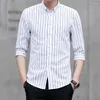 Mäns casual skjortor mode vänd krage hud-touching smal passform randig tryck skjorta topp 3d skär datering plagg