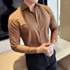 Men's Casual Shirts High-quality V-neck Men Temperament Versatile Slim Business Dress Shirt Social Party Camisa Masculina Clothing