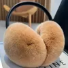 Ear Muffs 100% Natural Fur for Women Winter Headphones Soft Warm Cable Furry Real Rex Rabbit Covers Cold Weather 231204