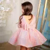 Girl Dresses Pink Charming Flowers Girls Pleat Bateau Bows Full Sleeve Backless Ball Gowns Noiva Do 2023 Party Birthday