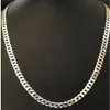 Mäns glänsande 7mm platt trottoarkant Miami Cuban Chain Solid 925 Silver Italy Made218e