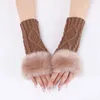 Fingerless Handskar Autumn Winter Women Plush Faux päls stickning ull Keep Warm Short Mitten Girl Half Finger Touch Screen 231204