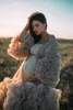 Robes décontractées jolie robe de maternité en tulle transparente pour poshoot ou robes de babyshower volants à plusieurs niveaux ouvert devant mariée