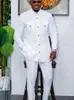 Tute da uomo Temos Matrimonio Abito a due pezzi Abito Pantaloni lunghi Camicia Tinta unita Manica Party Abbigliamento in stile etnico africano