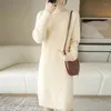 Robes décontractées automne hiver chaud coréen col roulé pull droit femmes genou longueur manches longues fond tricoté