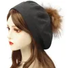 Basker kvinnor Autumn Winter Cashmere Berets Cap Female Sticked Thick Slouchy Skullies Beanies Ladies 15 CM Real Ball Pom Hat 231204