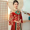 Ethnic Clothing 2023 Chinese Traditional Tang Suit Luxurious Floral Embroidery Beading Cheongsam Bride Wedding Dress Toast Set