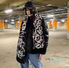 Szaliki szalik damski zima moda japońska kreatywna kawaii kreskówka drukarnia dzianina Kpop Gothic Hip Hop Black Men's