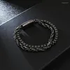 Link Chain Man Bracelets Store 220 11 mm ze stali nierdzewnej Retro Black Bransoletka podwójna warstwa Mężczyźni JB119218-KFC243C