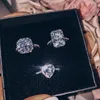 Cluster-Ringe, klassischer 925er Sterlingsilber-Diamant, Hochzeit, Verlobung, Cocktail, Herz, quadratischer Topas-Edelstein für Damenschmuck