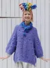 Pulls pour femmes automne hiver chaud violet pull pull en trois dimensions crocheté manches chauve-souris lâche doux tricots pull hauts