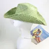 Geniş Memlu Şapkalar Kova Şapkaları Çim Yeşil Kovboy Şapkalar Erkek ve Kadın Kovboy Hasır Şapka Monokrom Şapka Büyük Seben Açık Dış Mekan Biter Şapkası 231202
