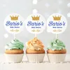Feestartikelen op maat koningsblauw baby shower stickers gouden kroon glitter jongen eerste verjaardag ronde sticker etiketten decoratie voor kinderen