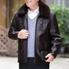Men's Jackets Imitation Leather Jacket Long-sleeved Men Mid-aged Windproof Faux With Stand Collar Soft Plush