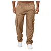 Pantalones de hombre Casual Multi bolsillo suelto recto cargo cintura elástica pantalón