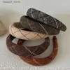 Headwear Hair Accessories Winter Tweed Sponge Plaid Headband Fashion Women Tren Casual Wide Side Haiands Band Girl Q231204