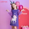 Abiti da ragazza DXTON Vestito a righe per ragazze Bambini Stampa unicorno Cotone dritto Casual Manica lunga quotidiana Autunno Primavera 3 12Y 231204