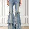 Jeans femininos moda borla flare plissado borda denim calças bolso temperamento luz lavada perna larga 231202