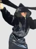 Femmes fourrure fausse Nerazzurri hiver noir épais chaud doux Rex lapin manteau femmes avec oreilles de lapin fermeture éclair mignon moelleux veste à capuche 231202
