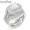 Bague de mode Vecalon diamant simulé Cz 3-en-1 bague de fiançailles ensemble de bagues de mariage pour femmes 10KT or blanc rempli bague de doigt 2453