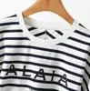 T-shirt ALAIALAIA a righe stampate di nuova progettazione da donna T-shirt a maniche corte BAT pullover allentato casual