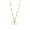 China Wholesale Minimalist Vermeil T-bar Necklace 18k Gold Stainless Steel Popular Pendant Fashion Jewelry Necklaces for Women