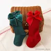 Crianças meias novas meninas do bebê meias de natal da criança grande arco vermelho joelho alto meias longas algodão macio crianças meia presente recém-nascido socken para 0-5 anos