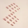 Faux ongles 24pcs paillettes d'or couverture complète français faux court amande clair portable ballet presse sur manucure ongles conseils