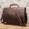 Briefcases CONTACT'S Business Men Briefcase Crazy Horse Leather Shoulder Messenger Bags Luxury Brand Latop Bag for 15.6 inch Tote Handbags 231204