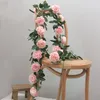 Decoratieve Bloemen Roze Zijde Pioen Roos Kunstbloem Rotan Bruiloft Kerst Groene Klimop Planten Huis Tuin Decor Muur Opknoping